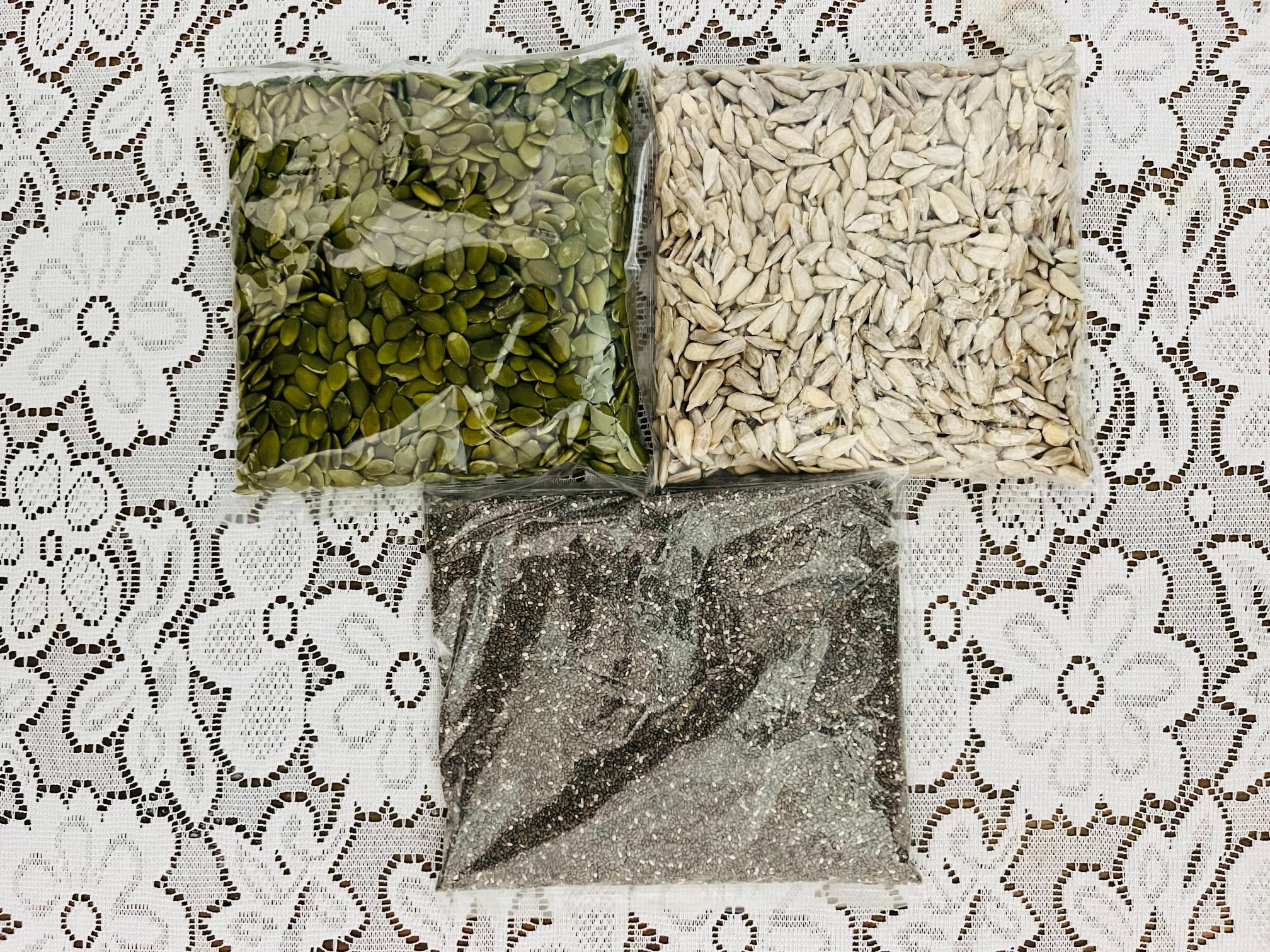 IMG_4762 750gm – Seeds Combo 3 - Pumpkin Seeds -250gm , Chia Seeds -250gm & Sunflower Seeds -250gm - Image 1