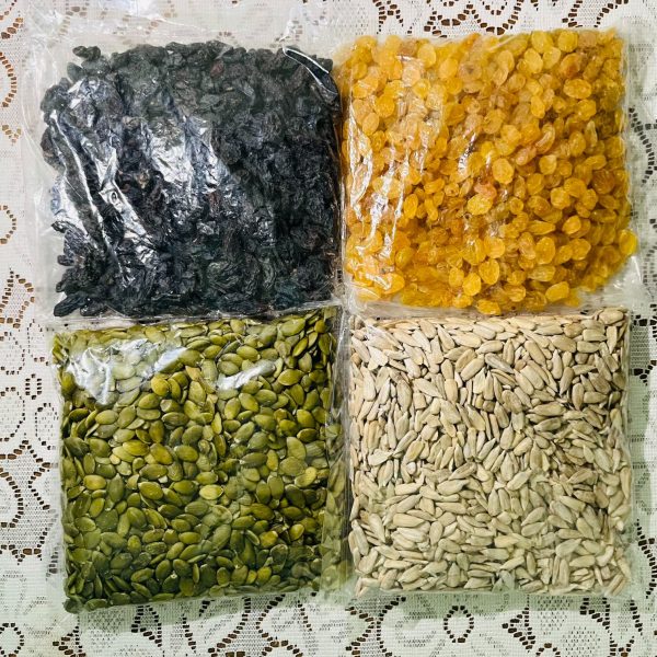 (1kg) – Healthy Seeds & Dry Fruits Combo 4 Black Kishmish (Black Raisins)250gm , Golden Kishmish (Golden Raisins) 250gm , Pumpkin Seeds 250gm & Sunflower Seeds 250gm