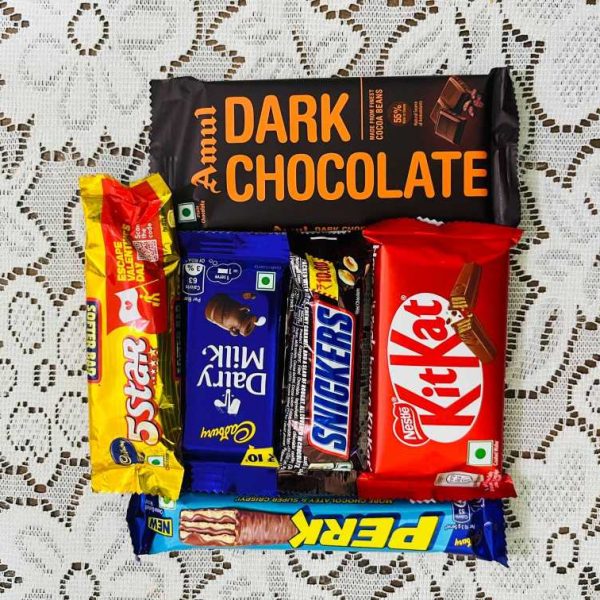 Chocolate Combo Pack (6 Items) – KitKat, Snickers, Cadbury Dairy Milk, 5 Star, Perk & Amul Dark Chocolate