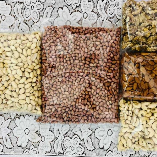 2.5kg - Nuts Combo Pack of 5 – Walnuts 500gm, Almonds 500gm, Cashew Nuts 500gm, Thai Peanut 500gm & China Badam 500gm