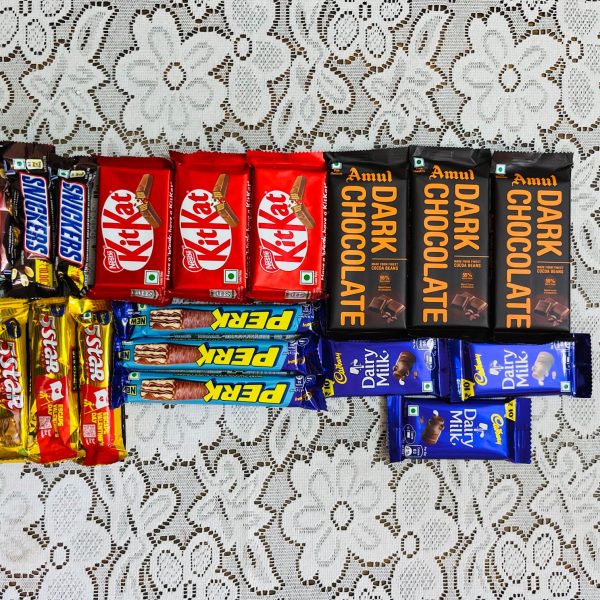 Chocolate Combo Pack (6 Items × 3 Each | Total 18 Pieces, 350gm) – KitKat, Snickers, Cadbury Dairy Milk, 5 Star, Perk & Amul Dark Chocolate | Assorted Premium Imported Chocolates