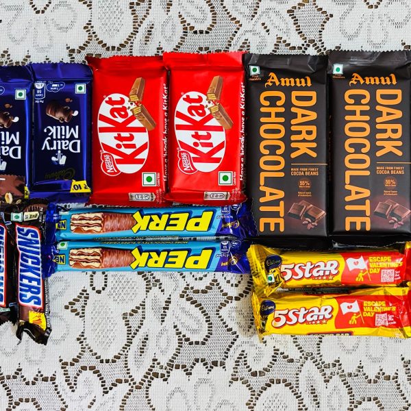 Chocolate Combo Pack (6 Items × 2 Each | Total 12 Pieces, 230gm) – KitKat, Snickers, Cadbury Dairy Milk, 5 Star, Perk & Amul Dark Chocolate | Assorted Premium Imported Chocolates
